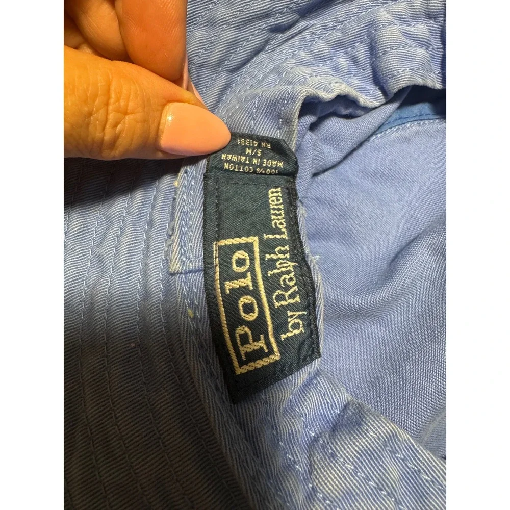 Rare Polo Ralph Lauren Blue Bucket Hat Plaid Band Cotton Twill S/M Vintage Style
